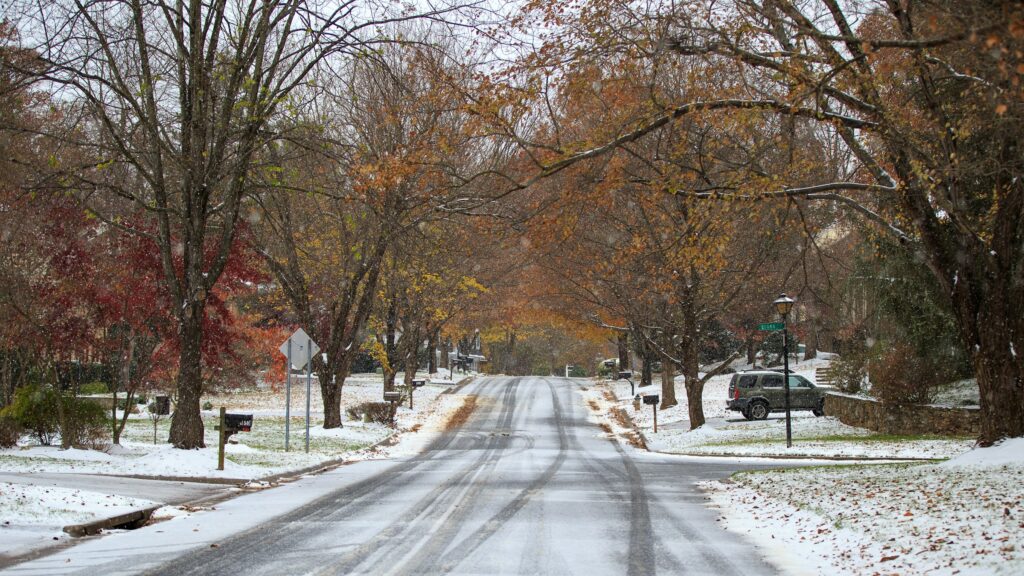 snowy street in SC